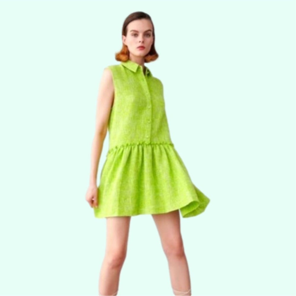 Zara Lime Green Sleeveless Shirt Dress